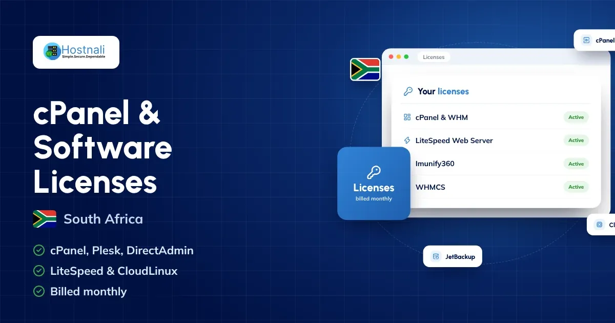 cPanel and software licenses in South Africa: cPanel, Plesk, DirectAdmin, LiteSpeed, CloudLinux, Imunify360 and WHMCS