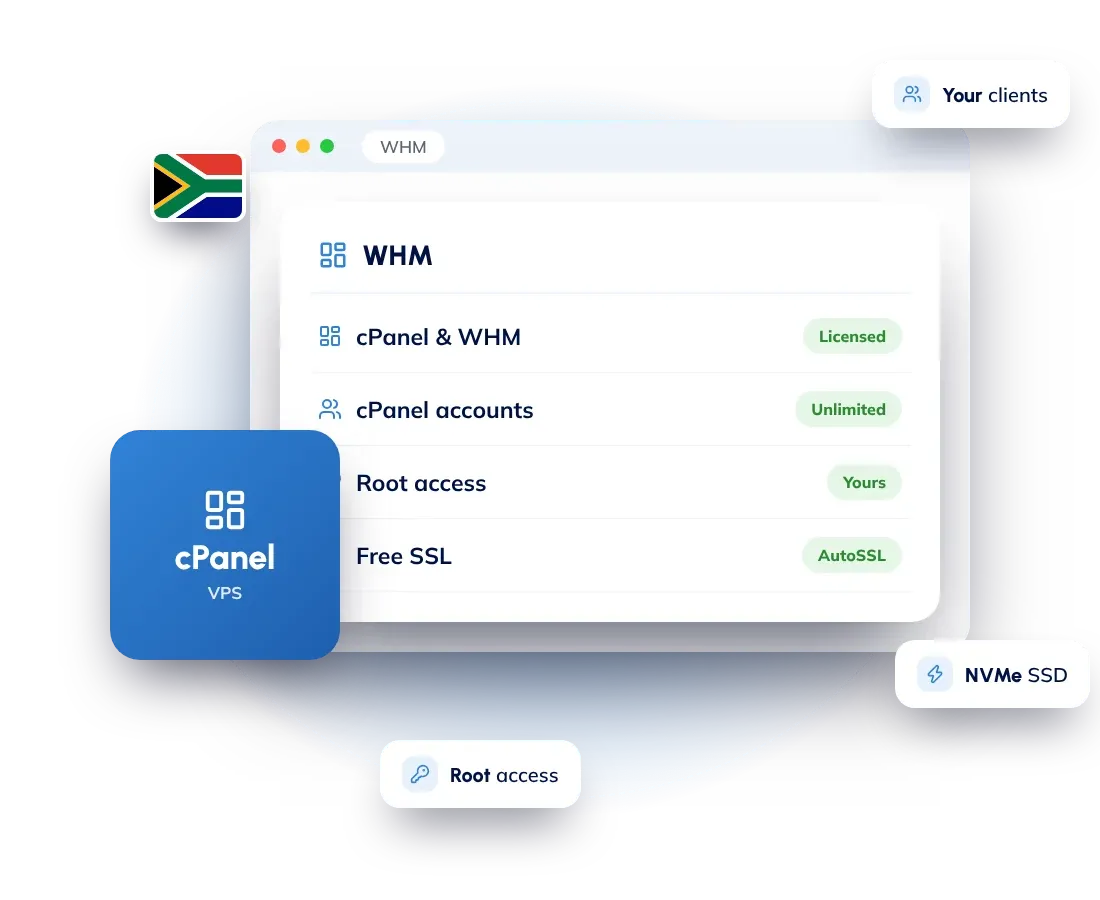 cPanel VPS hosting in South Africa: your own VPS with a cPanel/WHM license included