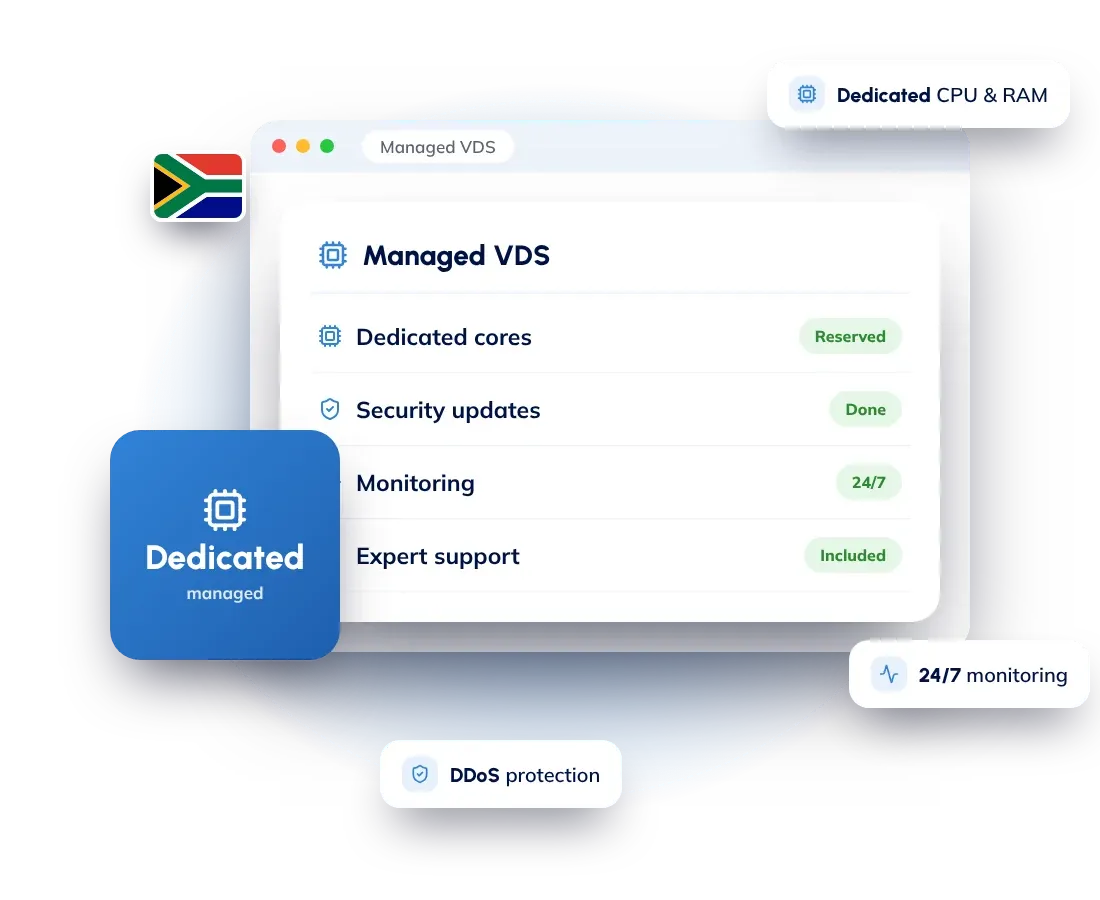 Managed dedicated servers in South Africa: dedicated CPU cores and RAM managed by Hostnali