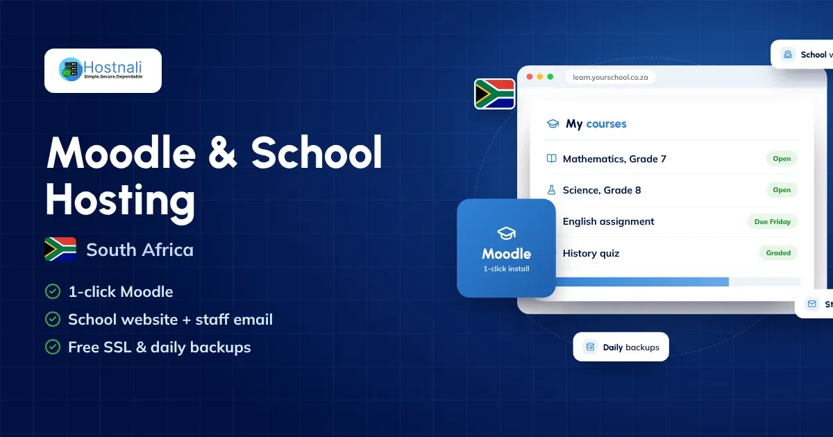 Moodle and school hosting in South Africa: a school website, Moodle courses and staff email on one plan