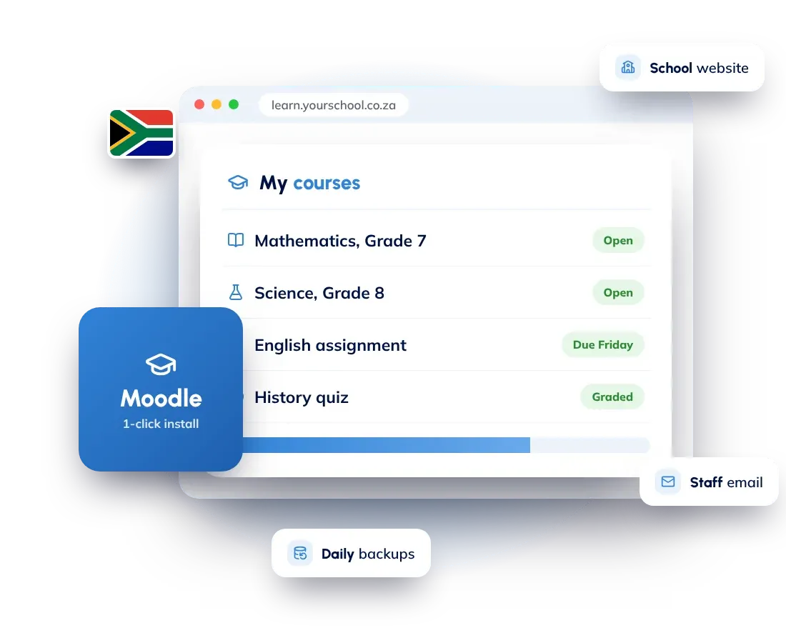 Moodle and school hosting in South Africa: a school website, Moodle courses and staff email on one plan