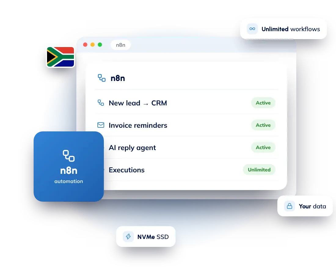 Self-hosted n8n VPS hosting in South Africa: workflow automation with n8n pre-installed