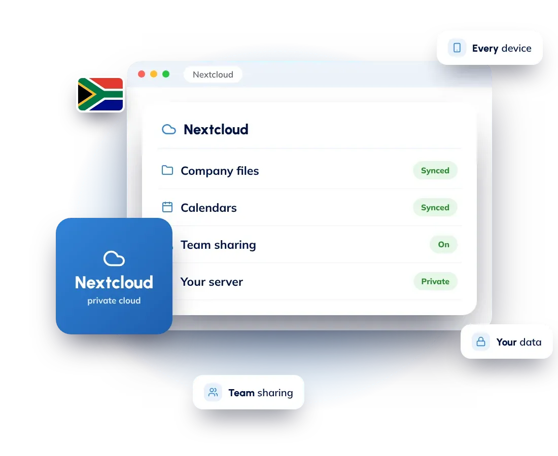 Nextcloud hosting in South Africa: your own private cloud for files, calendars and contacts