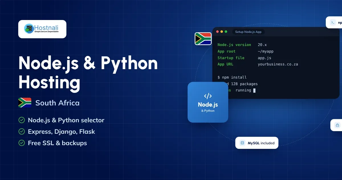 Node.js and Python hosting in South Africa: run Express, Django and Flask apps from cPanel