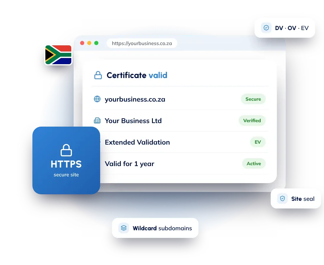 SSL certificates in South Africa: RapidSSL, GeoTrust and DigiCert DV, OV, EV and wildcard certificates from Hostnali
