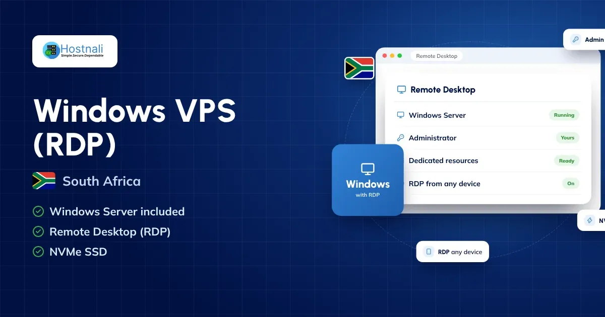 Windows VPS hosting in South Africa with Remote Desktop (RDP) and Windows Server included