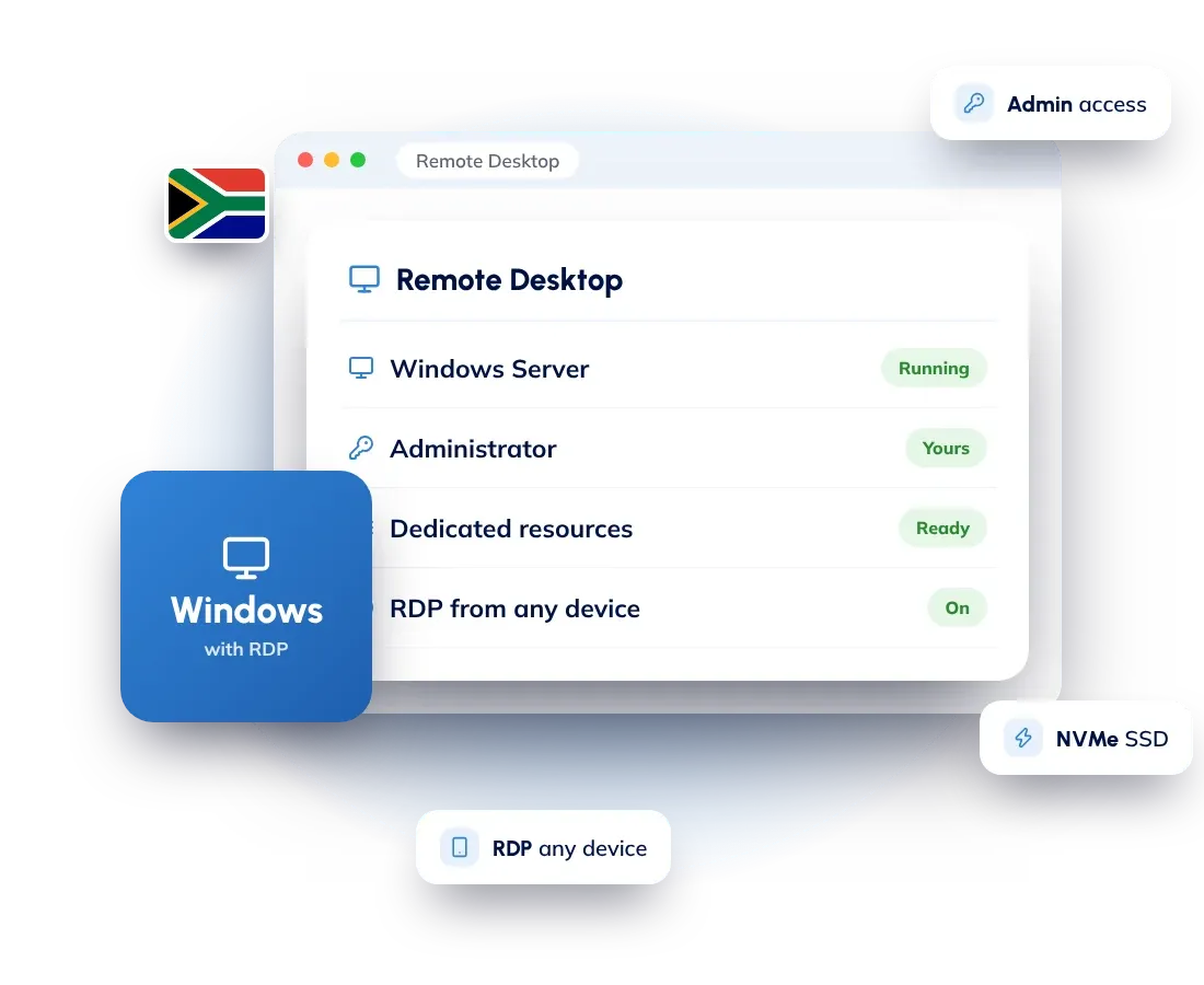Windows VPS hosting in South Africa with Remote Desktop (RDP) and Windows Server included