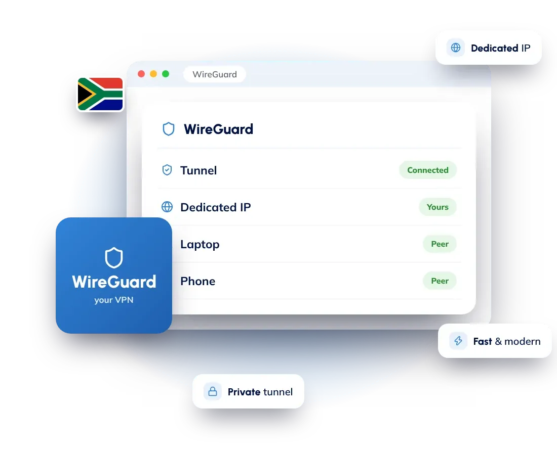 Your own WireGuard VPN server in South Africa with a dedicated IP address
