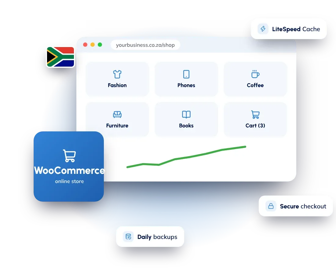WooCommerce hosting in South Africa: a fast online store on LiteSpeed with free SSL and daily backups